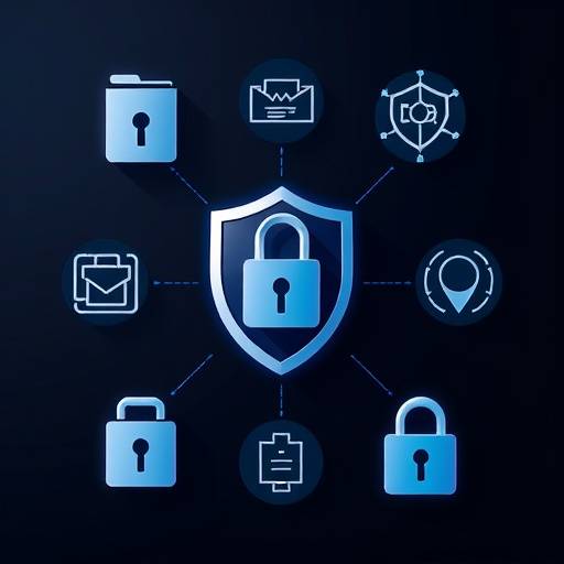Various security icons depicting data protection and privacy measures